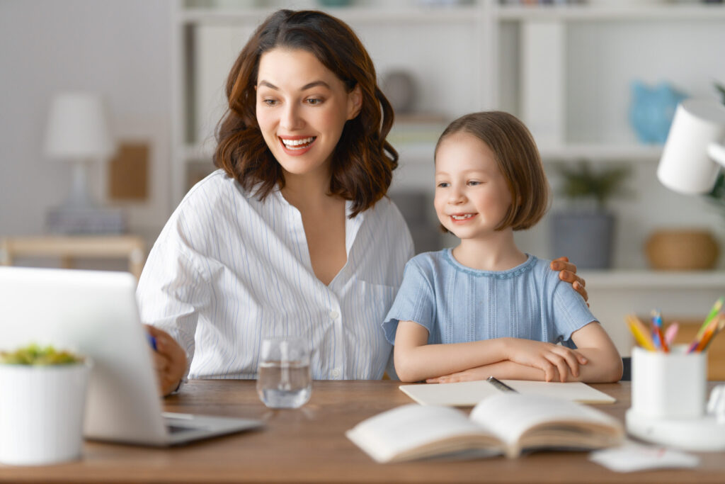 Girl doing homework or online education.